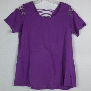 Collections Etc Tunic Purple Cotton Strappy Cold Shoulder Short Sleeve Size L